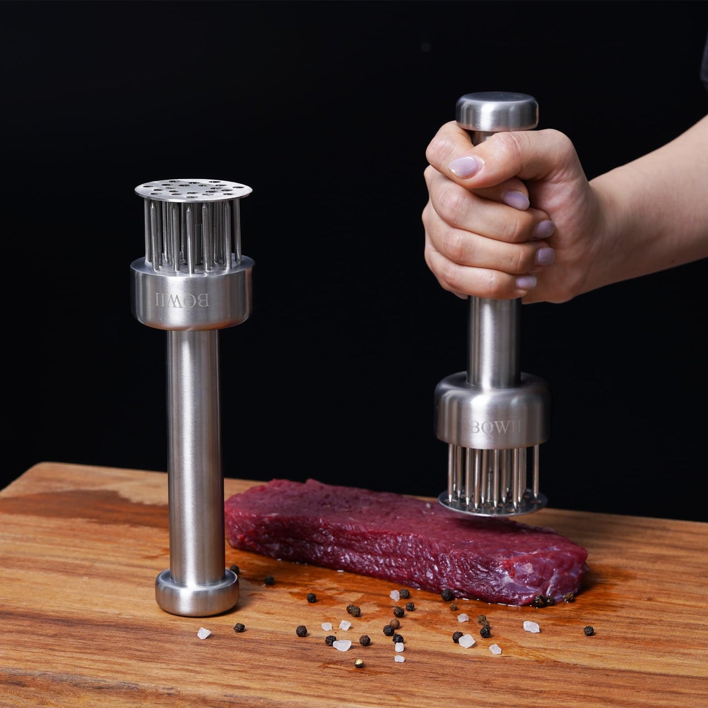 BQWII Stainless Steel Meat Tenderizer Tool with 21 Sharp Needles - A Meat Tenderizer Mallet for Chicken and Beef, Durable Meat Mallet Hammer, Easy-Grip Meat Hammer Tenderizer