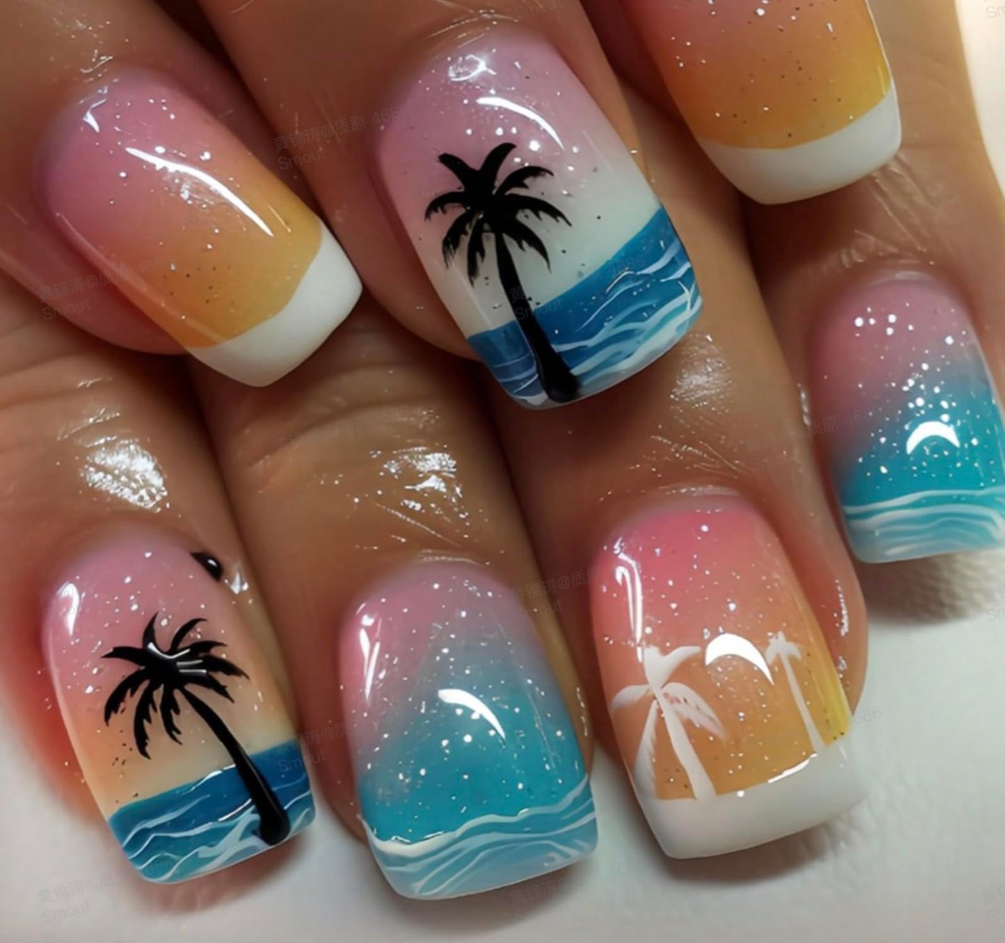 Curvlife Tip Press on Nails Acrylic Fake Nails with Design Full Cover False Nails for Women Reusable Nail Kit with Nail Glue Adhesive Tabs Nail File (Hawaii1, Medium)
