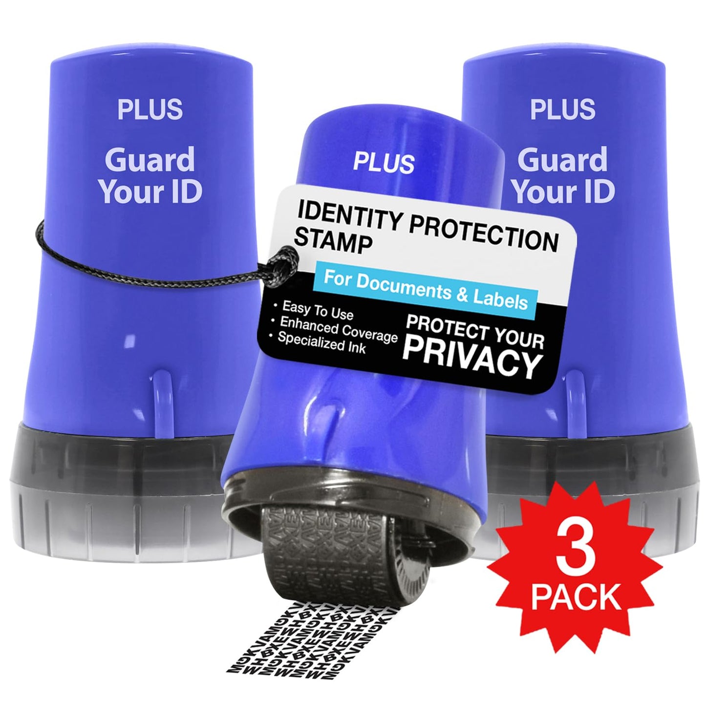 Guard Your ID Confidential Security Roller Set Advanced 2.0 for Identity Theft Protection Redacting (Regular 3-Pack, Blue)