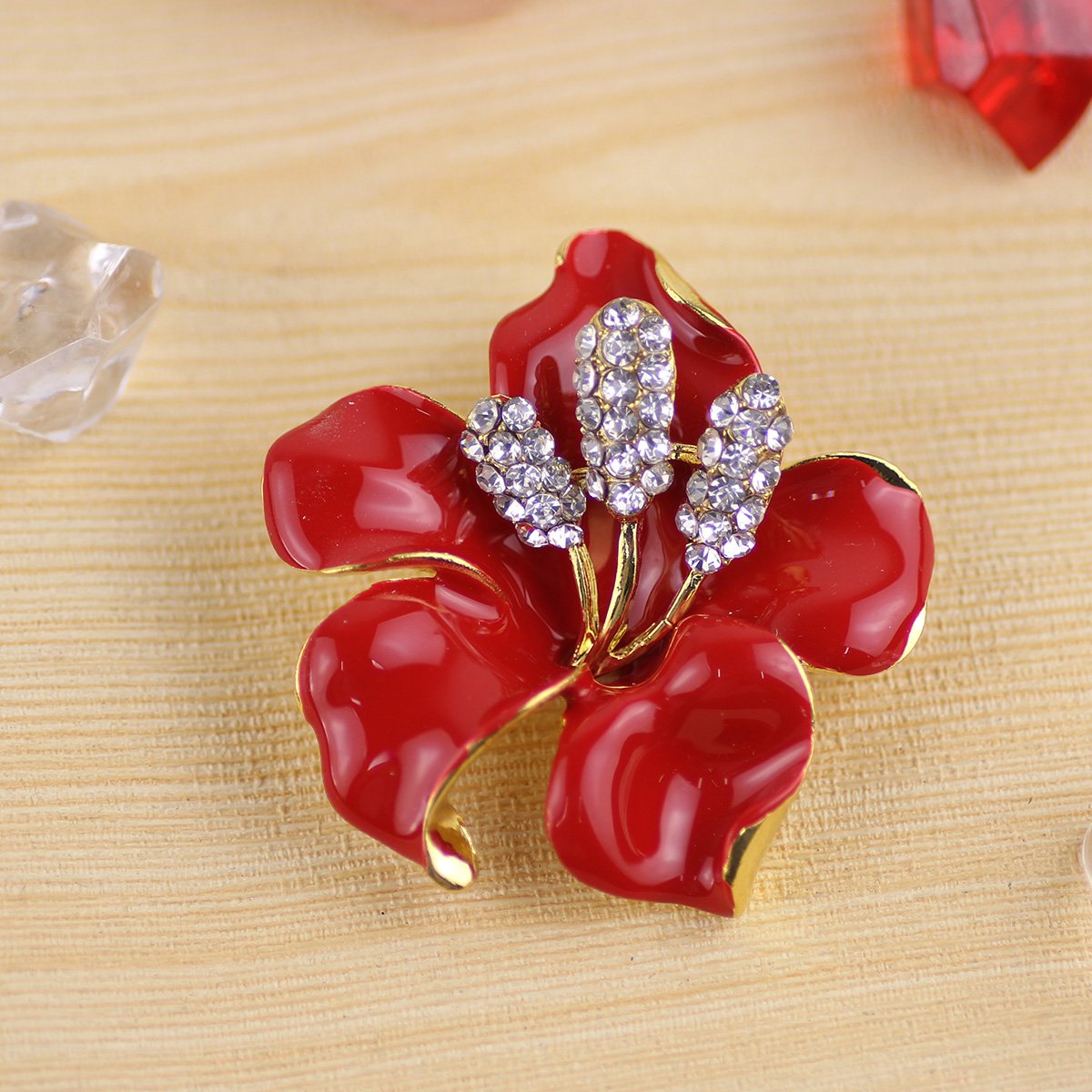 Merdia Designer Brooch with Created Crystal | Elegant Collar Pins for Women, Red 29.8g