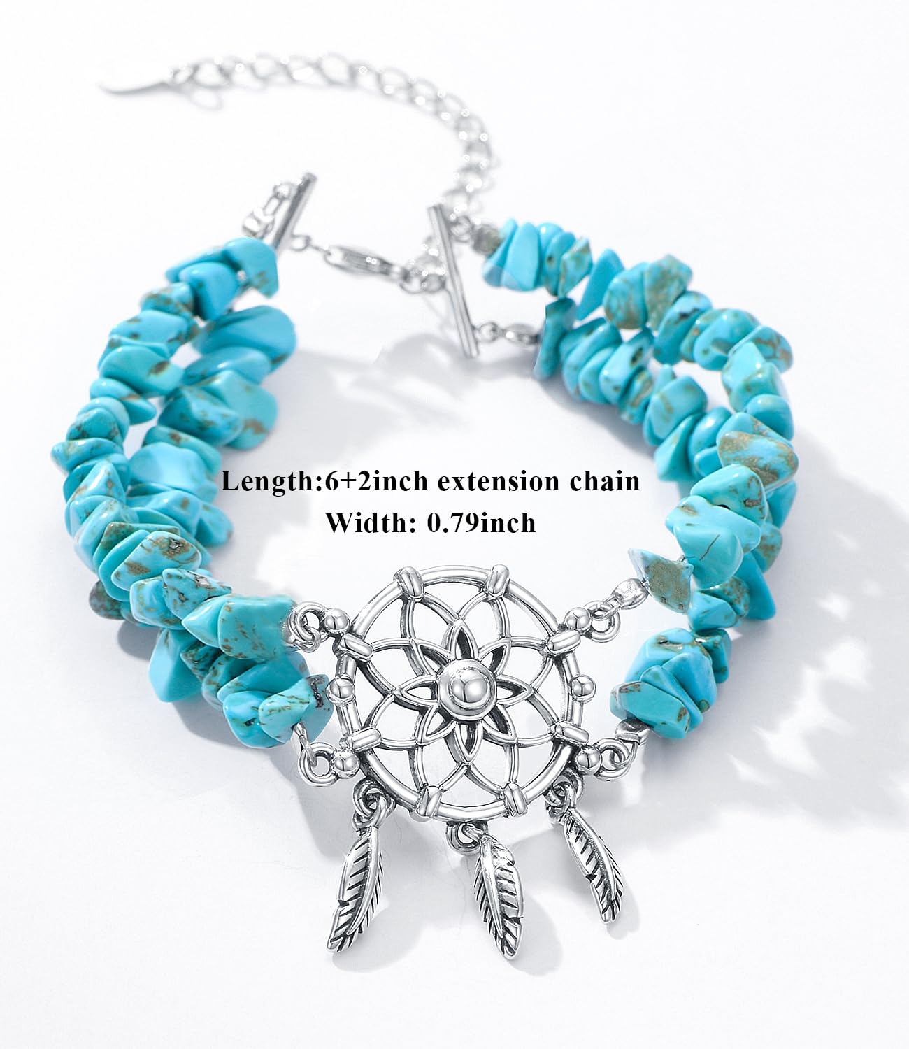 DOLIOX Boho Genuine Turquoise Bracelet for Women Western 925 Sterling Silver Gemstone Dream Catcher Bracelet Jewelry for Wife Mom Her