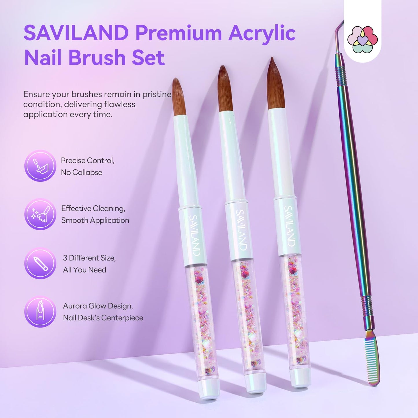 SAVILAND Kolinsky Acrylic Nail Brush Set: Size 6/10/14 Professional Acrylic Brush with Cleaner Tool Nail Brushes for Acrylics Application Nails Extension 3D Nails art Salon Home DIY