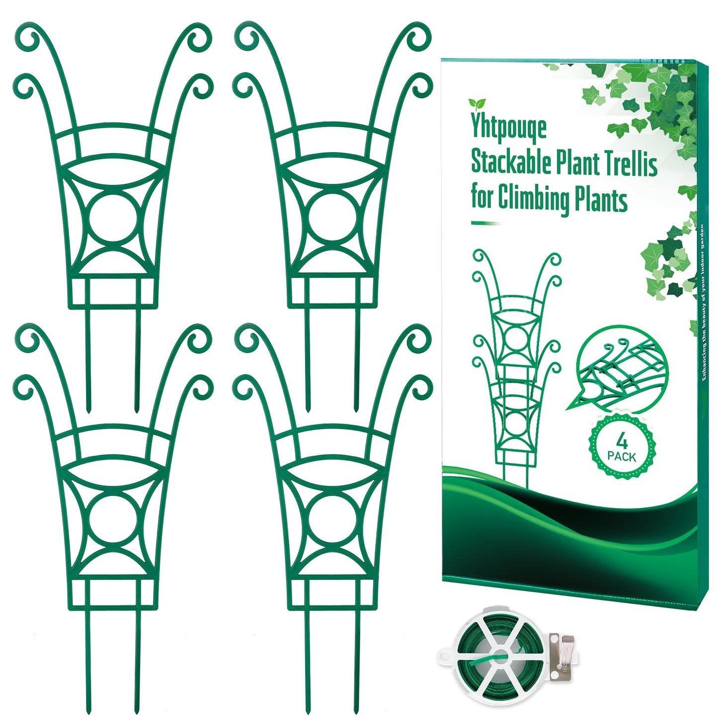 4 Pack Stackable Plant Trellis for Climbing Plants, Indoor/Outdoor Garden Trellis, Plant Support for Vine Ivy Hoya & Houseplants Flower