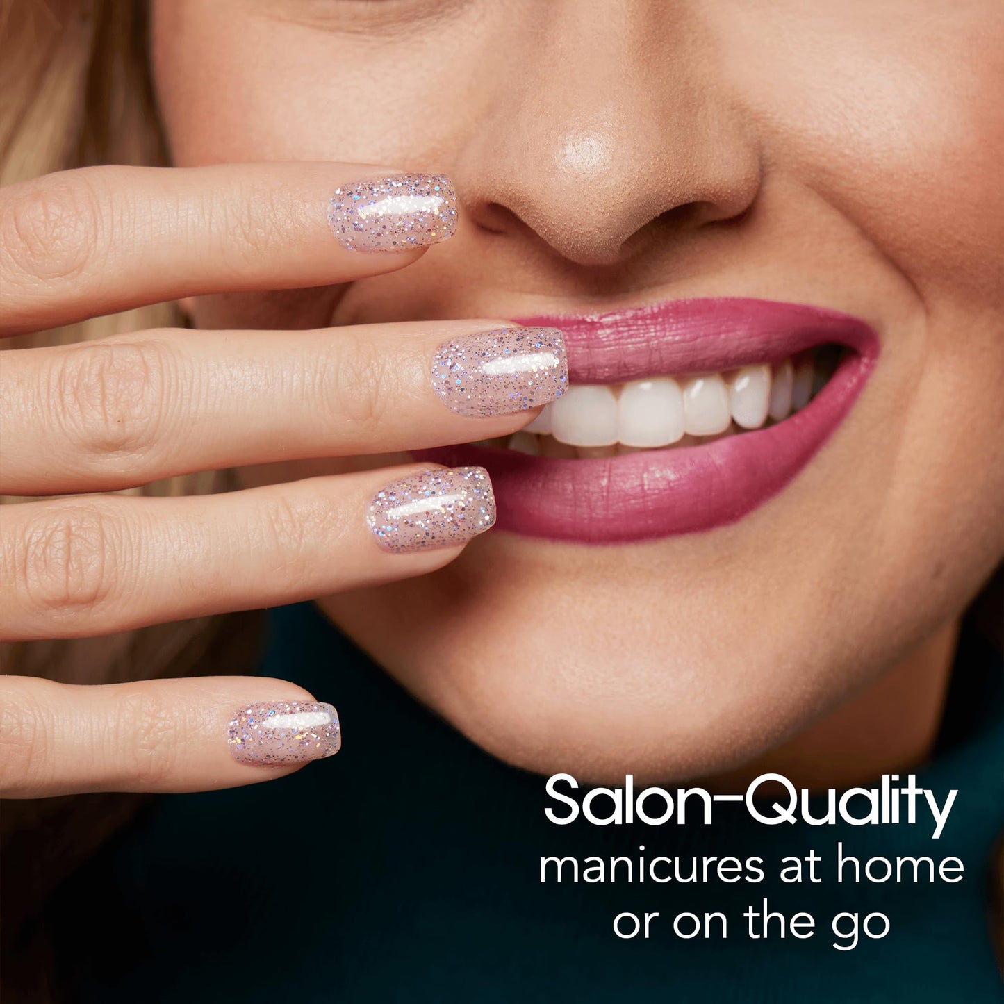 Color Street Shimmer Down Nail Strips - Rosy Pink Glitter with Metallic Pink & Silver Holographic Glitters, 16 Double-Ended Nail Strips for Easy Manicures, Wear Alone or Over Any Nail Color.