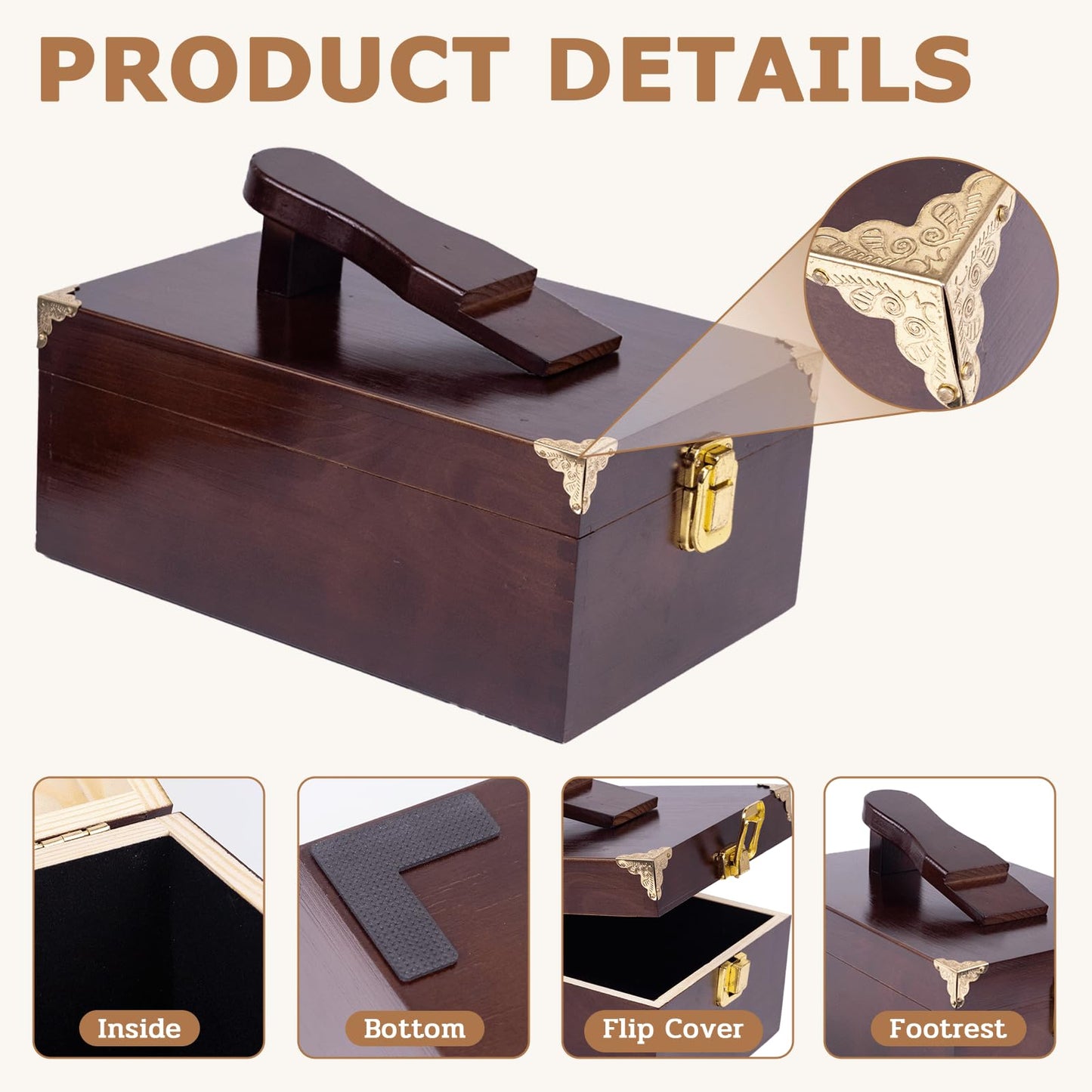 DigNew 10 Pcs Deluxe Shoe Shine Box Set & Shoe Care Polish Kit with Foot Rest, Wooden Care Tools Storage Box Perfect for Multi- Leather Shoes