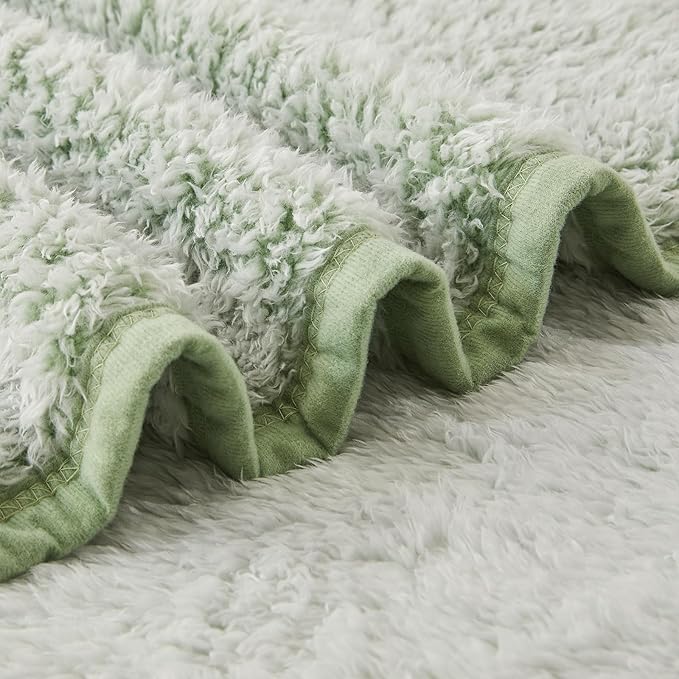 EMME Fuzzy Blanket Soft Fleece Throw Blankets for Women, Fluffy Sherpa Throws(Plush Sage,50"x60")