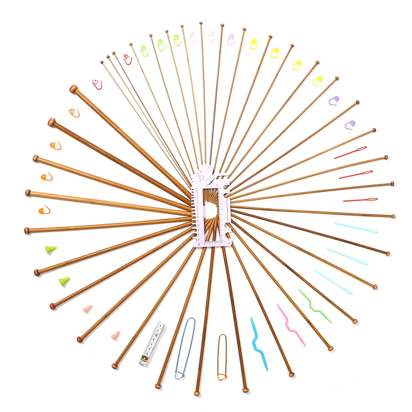 LOOEN Bamboo Knitting Needles Kit 36 Pcs Single Pointed Bamboo Knitting Needles 2.0 mm-10.0 mm + Weaving Tools Knitting Kits (Grey)