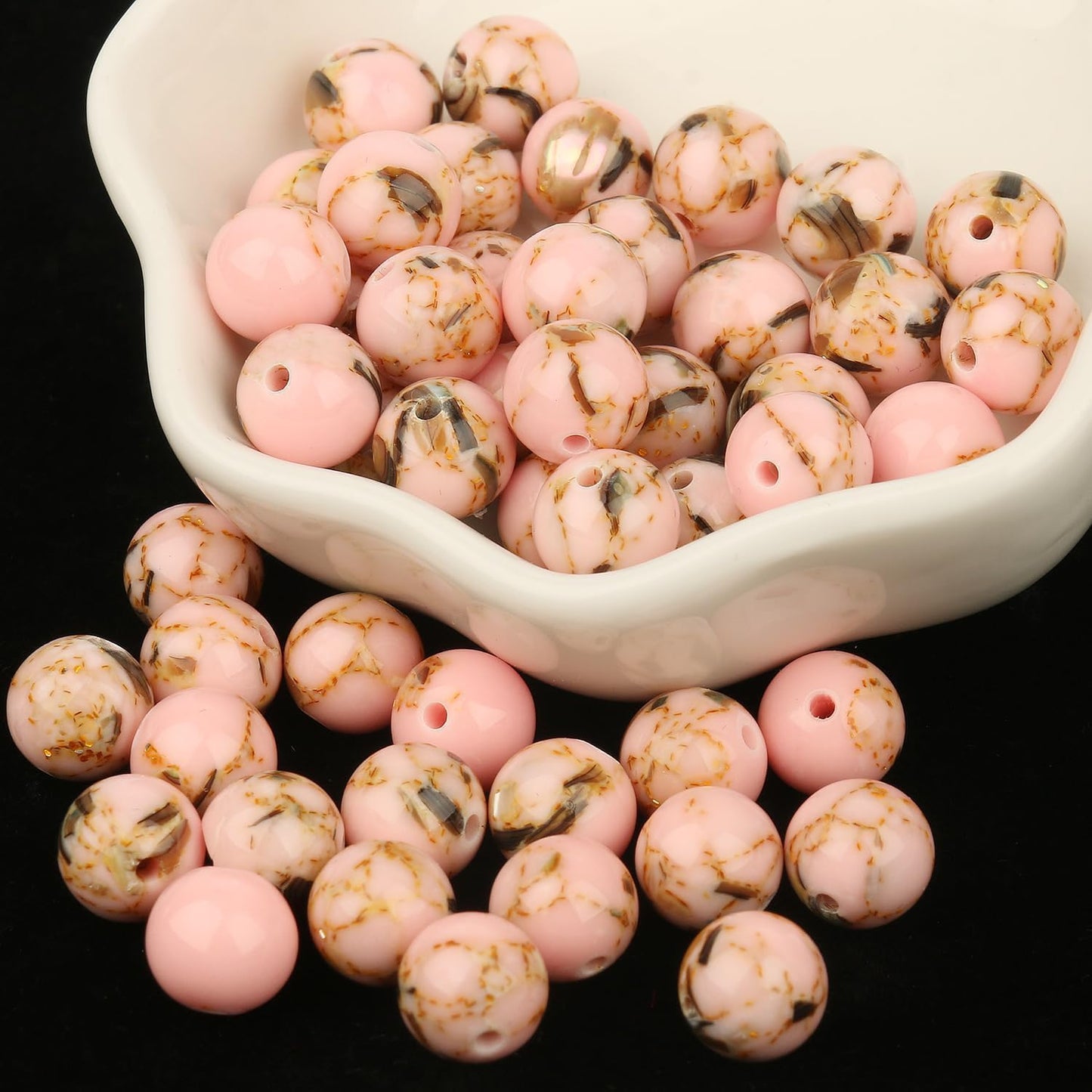 Yochus 45pcs Pink Shell Turquoise Beads，8mm Natural Stone Round Loose Beads for Jewelry Making Earring Necklace DIY Crafts