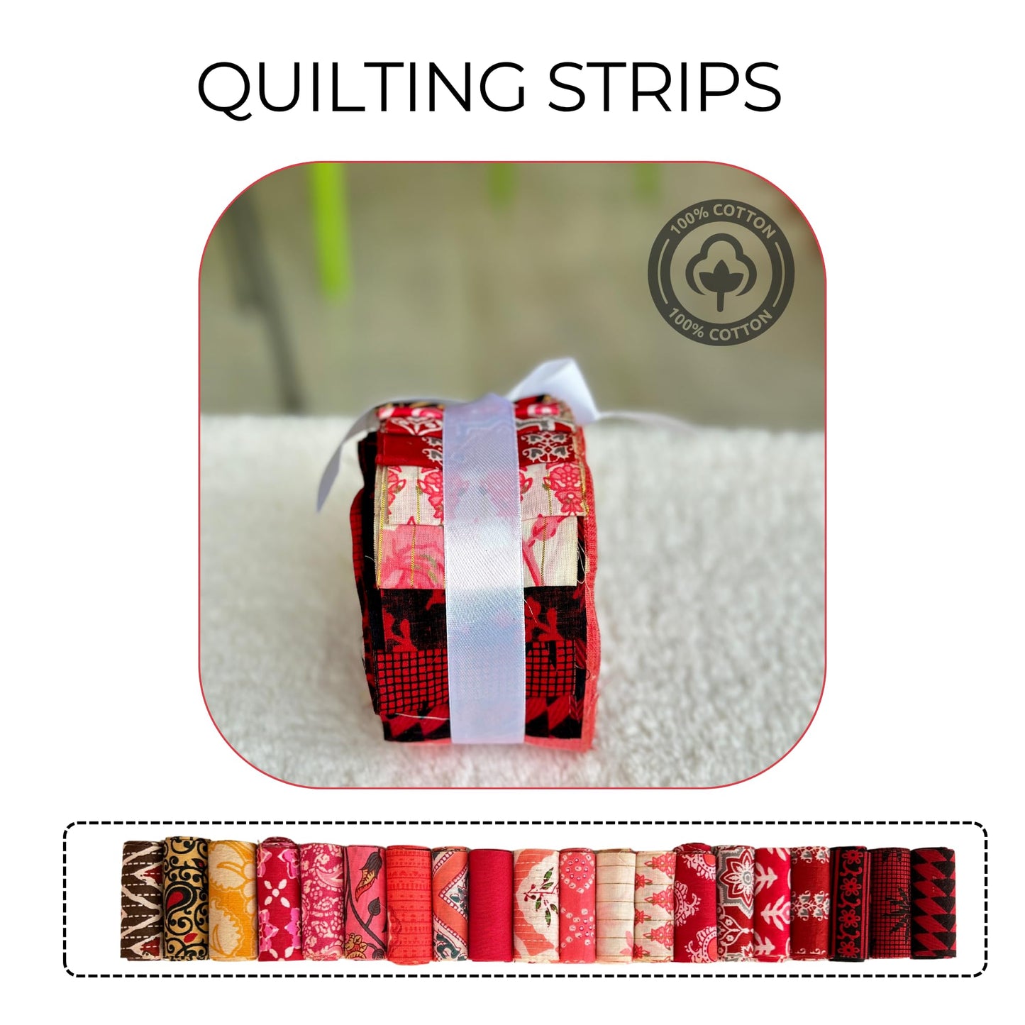 TWINS BOUTIQUE Quilting Strips – 100% Cotton Fabric Strips for Sewing & Crafting | Assorted Patterns | Ready to Use | Ideal for DIY Quilts, Patchwork, Crafts – 42"X 2.5"