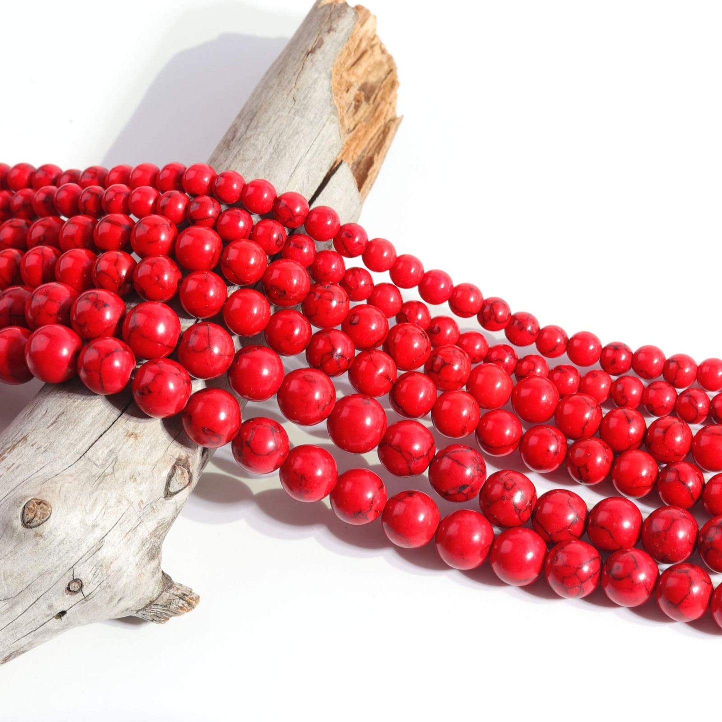 Filluck Natural Stone Beads 8mm Red Turquoise Polished Round Smooth Gemstone Beads for Jewelry Making 15 Inch(Red Turquoise,8mm)