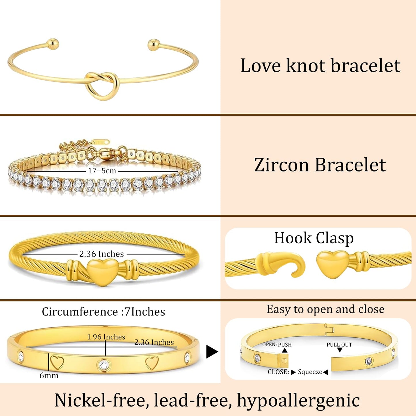 FAFUGA 18 K Gold Plated Love Bangle Bracelet Stack Cuff Jewelry for Women Jewelry Set for Women Gift with Box (style10)
