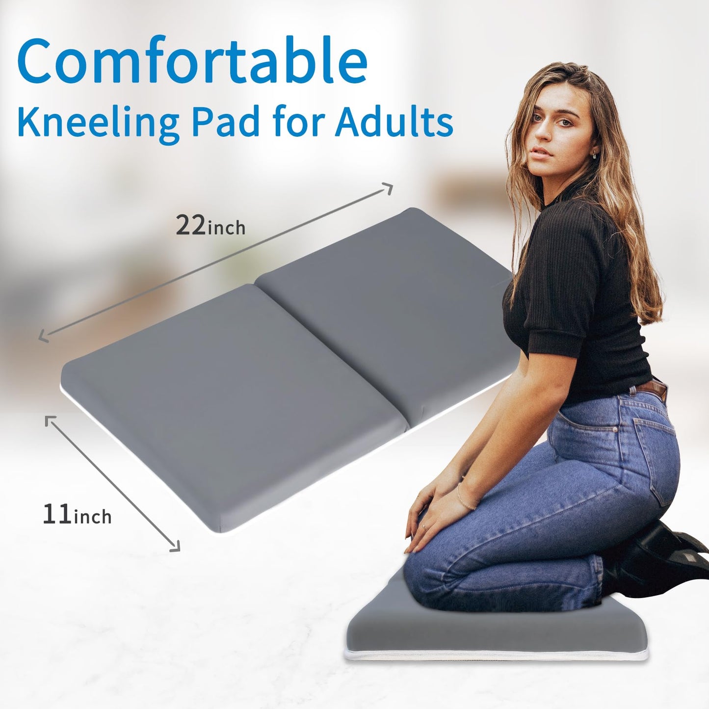 JJGoo Bath Kneeler with Elbow Rest Pad Set, 1.5 inch Kneeling Pad Mat for Bathtub Baby Bathing Parents, Painless Foam Mat with Toy Organizer Pockets, Non-Slip for Baby and Toddler Bathing，Dark Grey