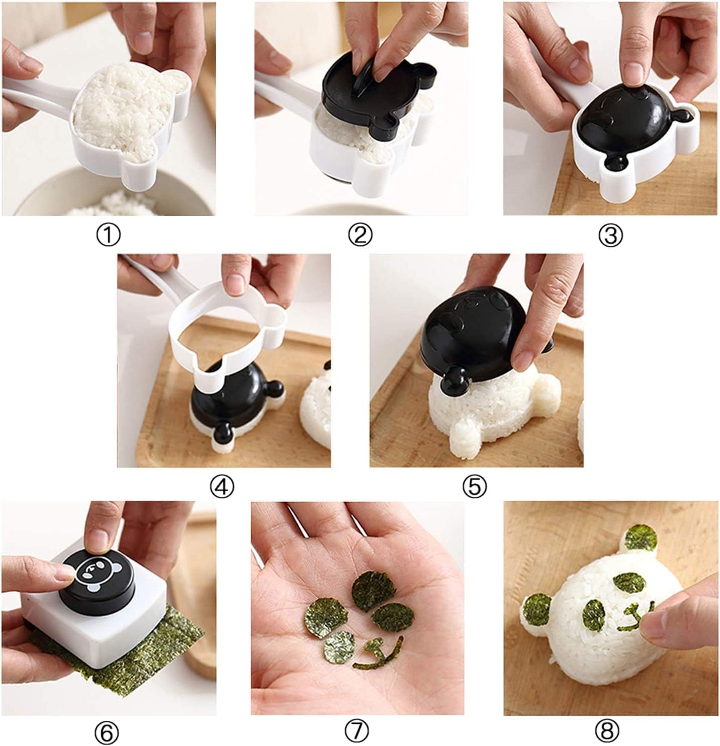 FuyoSegen Onigiri Mold Rice Ball Molds Cute Panda Pattern Sushi Mold Rice Shaper Mold Bento Accessories DIY Kitchen Tools for Home Party Meal Make, Black