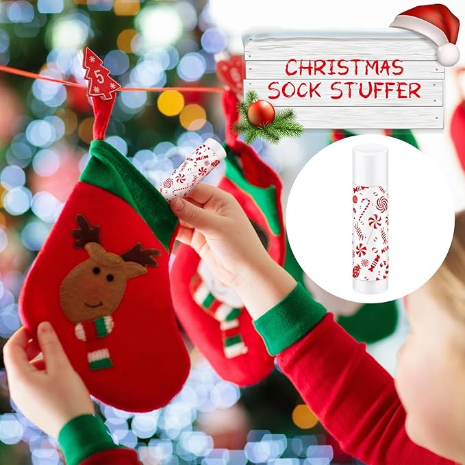 50 Pack Christmas Lip Balms Bulk Christmas Candy Peppermint Cane Scented Holiday Flavor Lip Balm Gifts Xmas Party Gifts Bulk Xmas Items Stocking Stuffers for Women Men Staff Employee (Lollipop 2)
