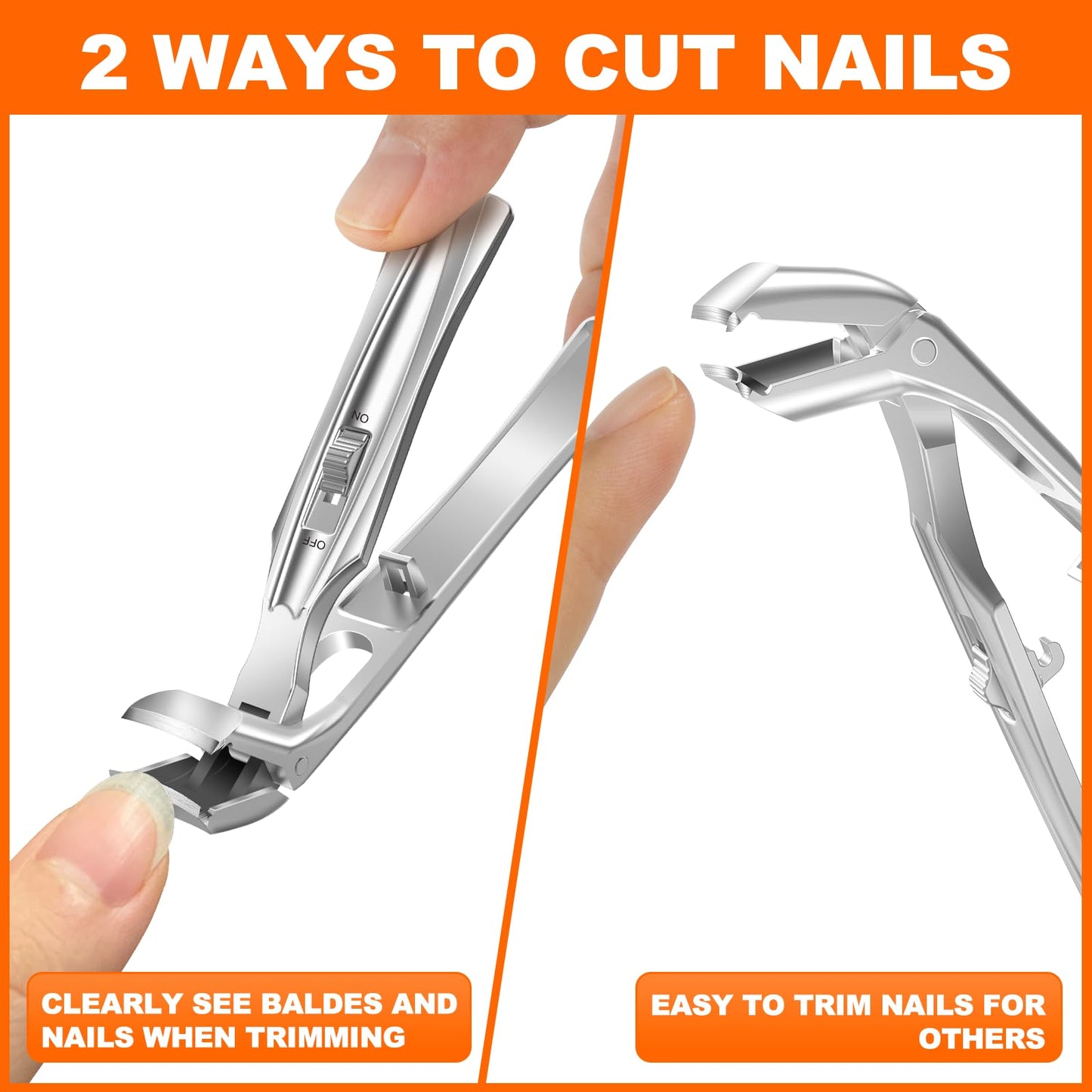 Toenail Clippers for Seniors Thick Toenails, Upgrade Angled Head Large Toe Nail Clippers for Men with Wide Jaw Opening, Sharp Heavy Duty Fingernail Clipper Cutter with Catcher Long Handle - Silver