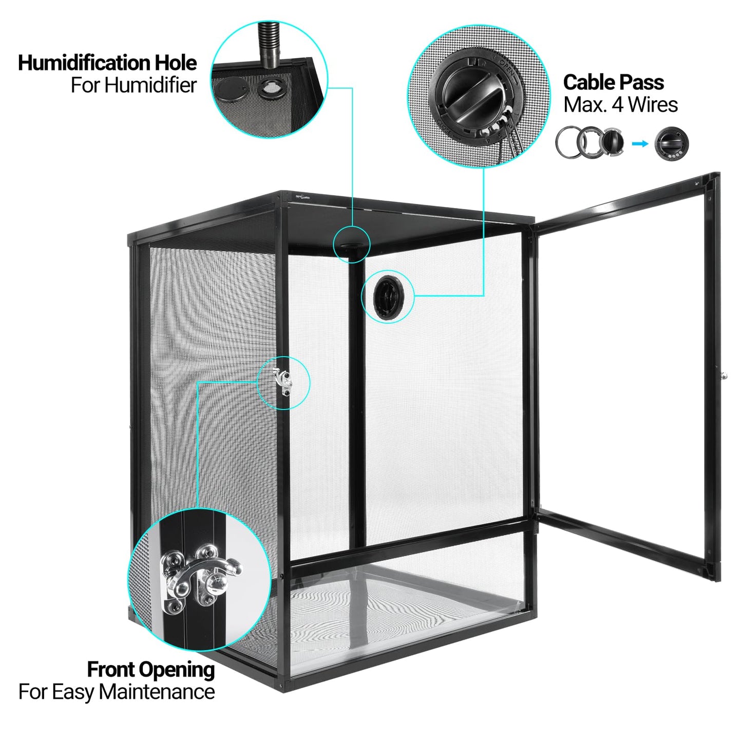 REPTI ZOO 18" x 18" x 24" Reptile Tank, Deluxe Foldable Screen Cage, 34 Gallon Vertical Terrarium with Fogger & Cable Pass, Tall Enclosure for Chameleon, Tree Frog, Crested Gecko, Arboreal Reptiles
