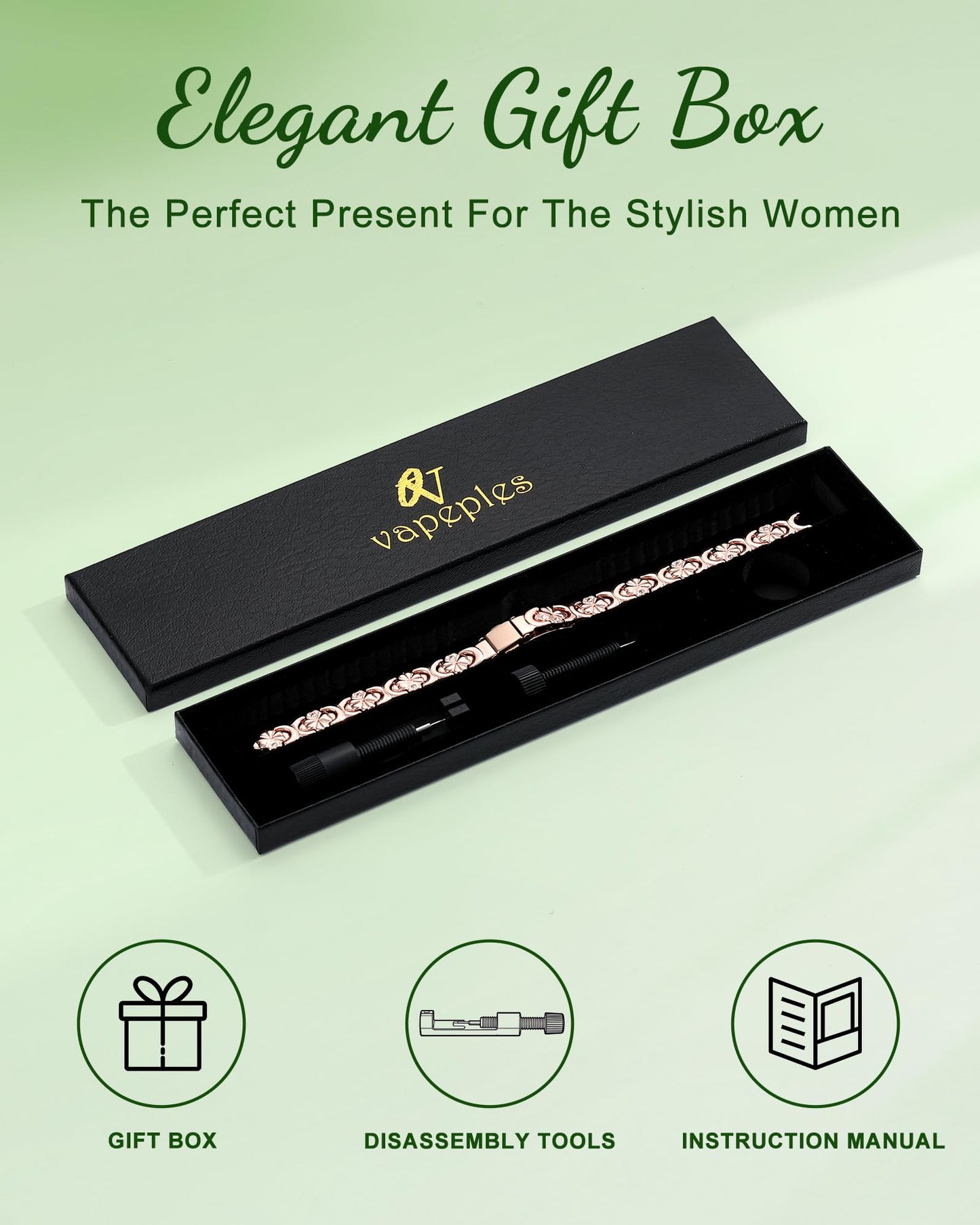 vapeples Copper Bracelets for Women, 3800 Gauss, 99% Pure Copper Magnetic Bracelet, Adjustable Sizing, Women's Bracelets with 3D Design, Gift Box Packaging
