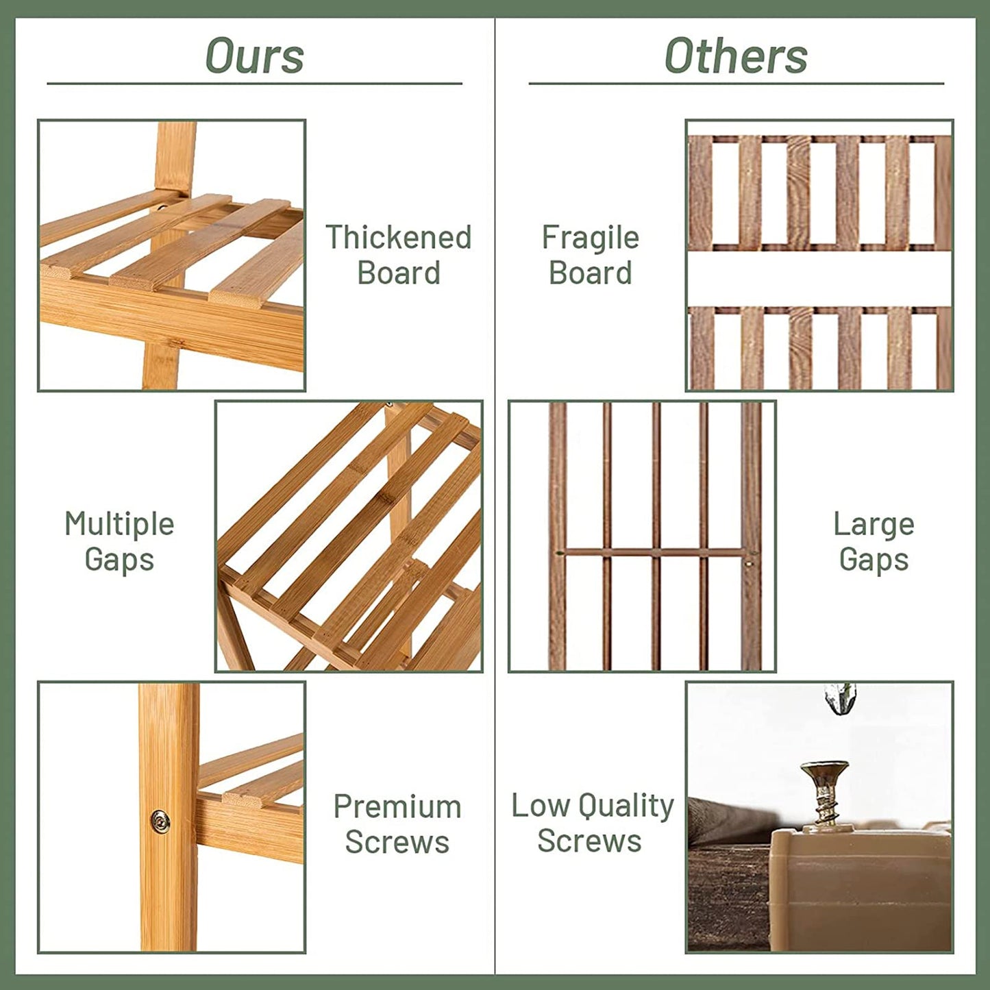 Tall Plant Stand No Assembly Required 6-Tier Foldable Bamboo Plants Shelves for Indoor Outdoor, Large Capacity Flower Pot Holder for Multiple Plants for Living Room, Patio, Balcony, Office