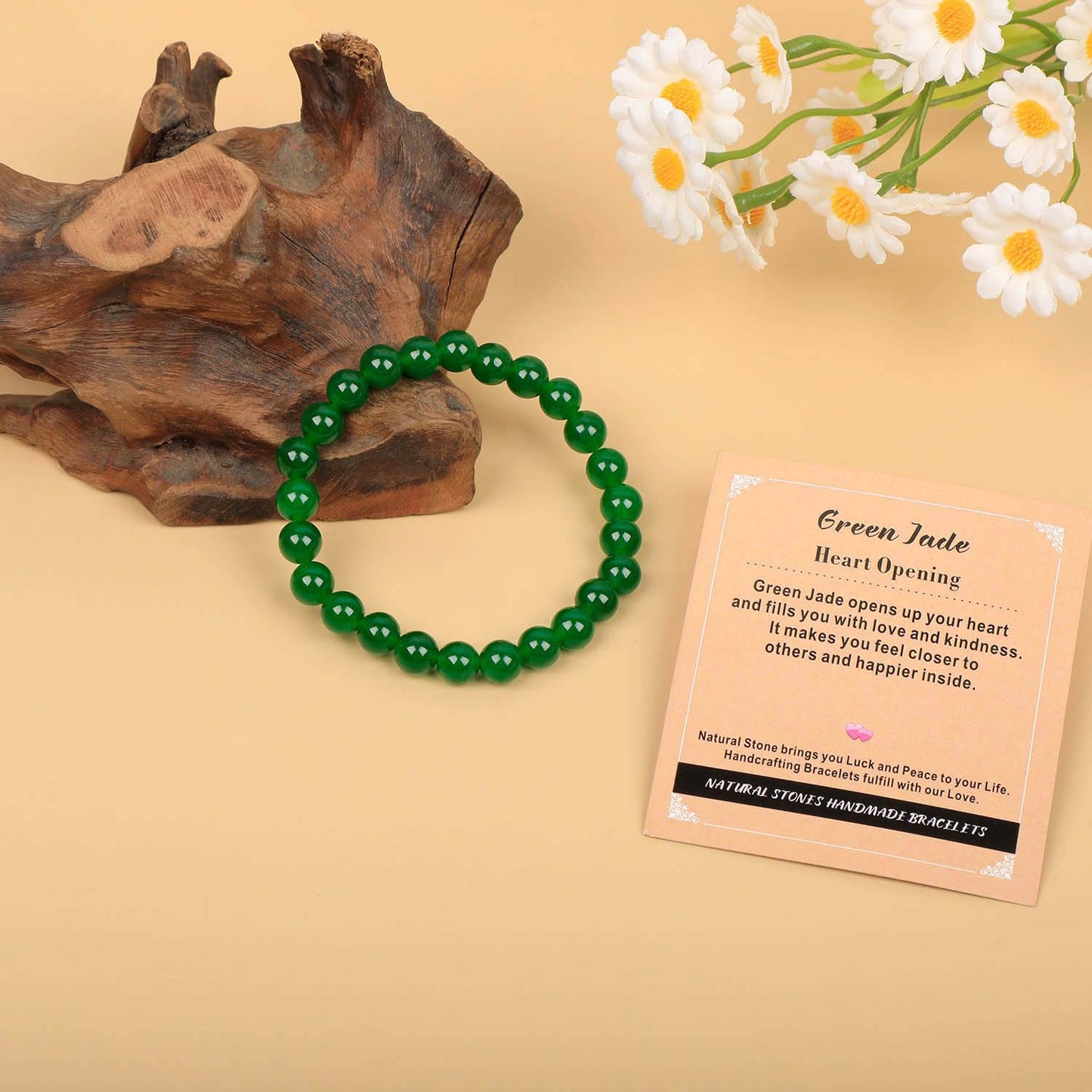 AD Beads Handmade Gemstone Stretch Elastic Bracelet Crystal Healing Reiki Nature's Beauty and Spiritual Essence Unisex (8mm, Green Jade (Heart Opening))