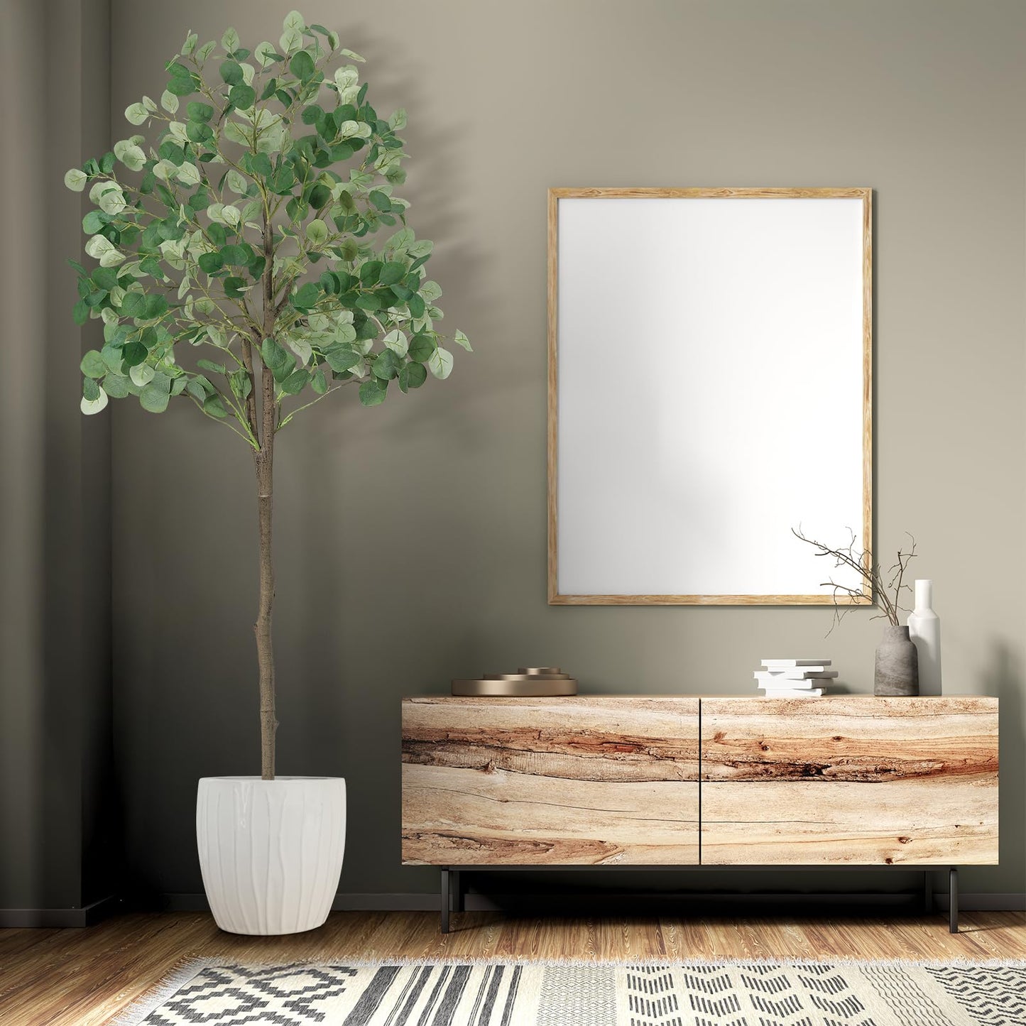 6ft Artificial Eucalyptus Tree, Realistic Faux Potted Plant with Plastic Nursery Pot, No Maintenance Indoor Decor for Home Office Living Room Floor Plant