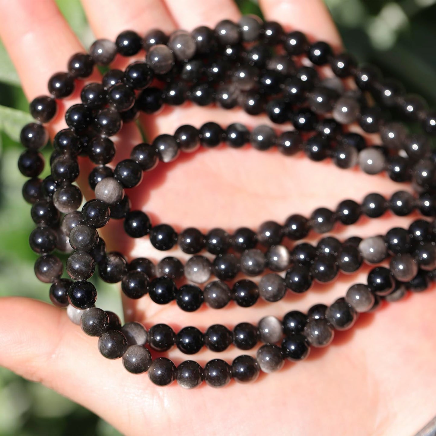 6mm Natural Stone Beads 65pcs Silver Obsidian Polished Round Smooth Crystal Loose Gemstone Beads for Jewelry Making DIY Bracelet Necklace Earring Crafts Supplies