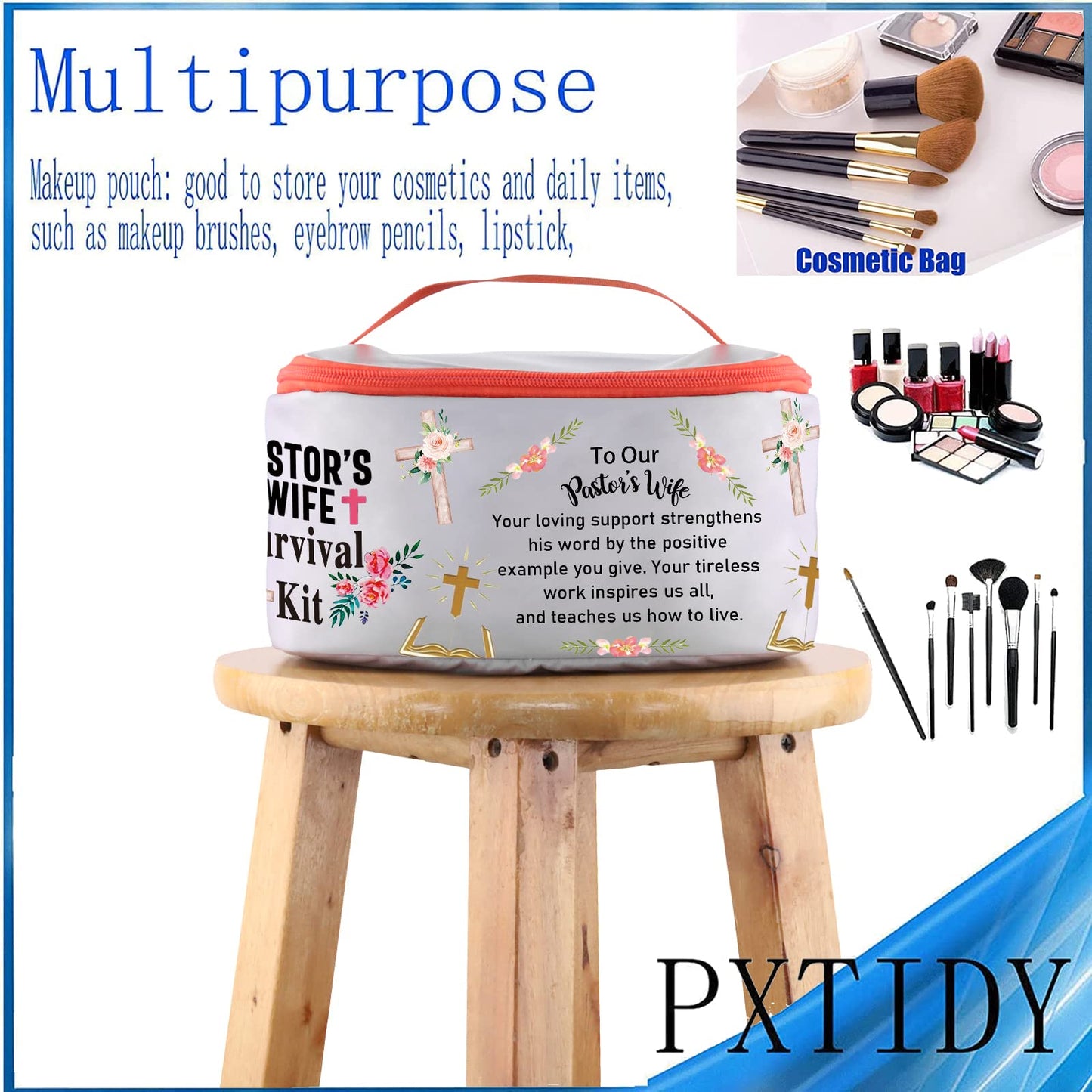 PXTIDY Pastor's Wife Survival Kit Pastor Wife's Makeup Organizer Bag Bible Study Toiletry Case Priest Minister Wife Gift(-LT)