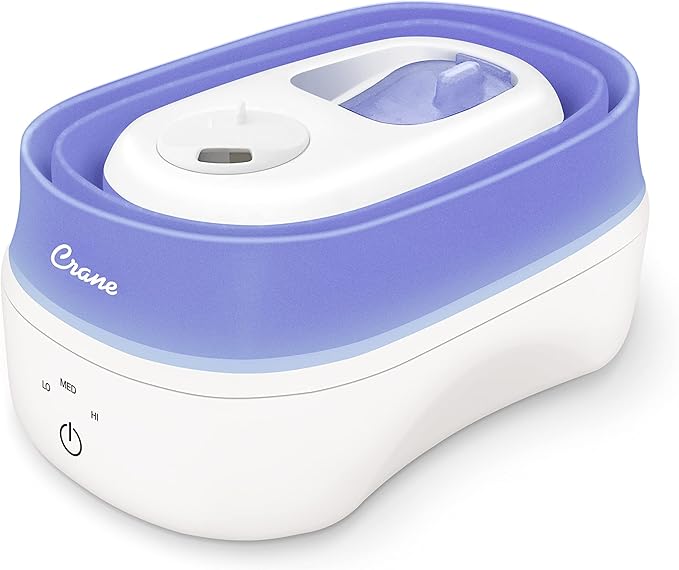 Crane Collapsible Cool Mist Humidifier for Bedroom and Office, 1 Gallon Portable Humidifier for Travel and Easy Storage, Blue and White
