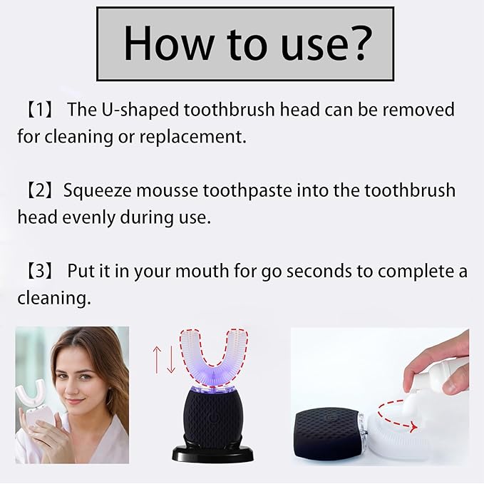 Automatic Toothbrush for Adults - Ultrasonic Electric Toothbrush 30s Timer, Soft Bristles, Wireless Charging Washable Portable for Travel & Home Use Dual-use (Black, Adult)