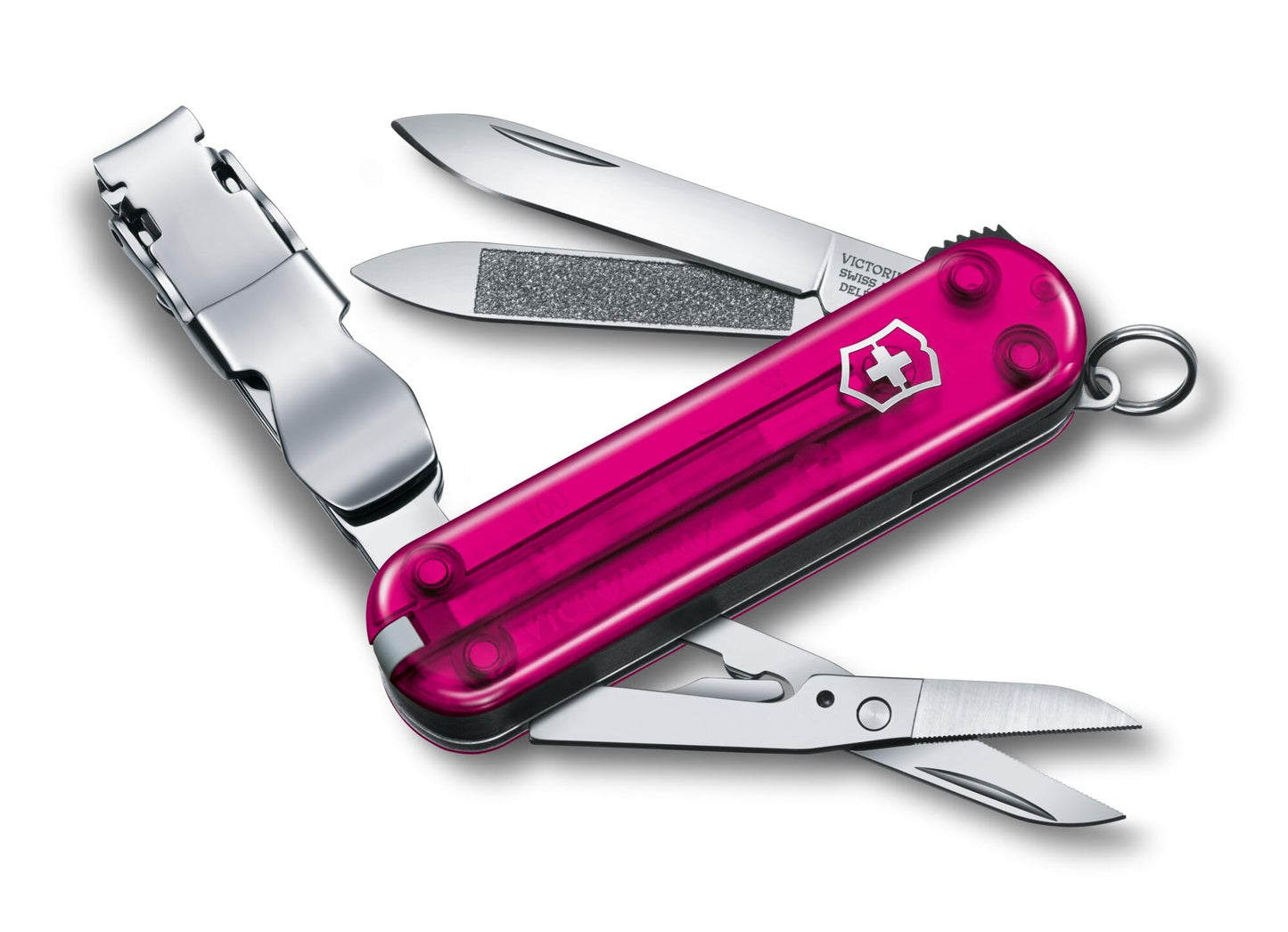 Victorinox Nail Clip 580, 8 Functions, Swiss Made Multi-Tool with Nail File, Nail Cleaner and Small Blade - Transparent Pink