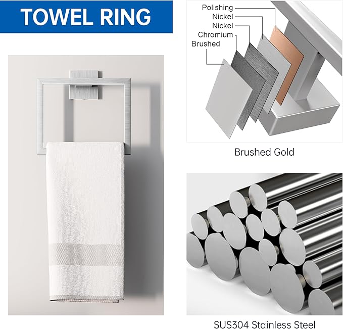 5-Piece Bathroom Hardware Accessories Set, 23.6 Inch SUS304 Stainless Steel Towel Bar Set, Wall Mounted Bathroom Towel Holders, Towel Hooks with Toilet Paper Holder