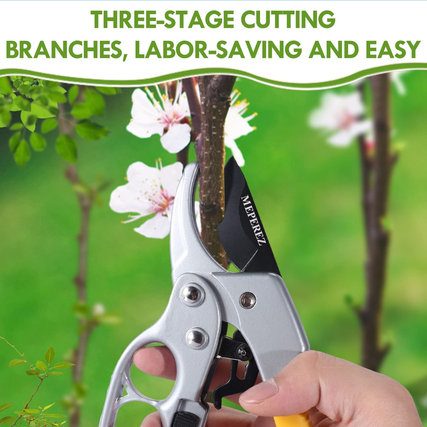 MEPEREZ Premium Germany Pruning Shears, Work 3 Times Easier, Pruners Heady Duty, Sharp Garden Clippers Cut Fresh Flower, Hedge, Herb, Indoor Plants, Gardening Tools Scissors, Arthritis Weak Hand Snips
