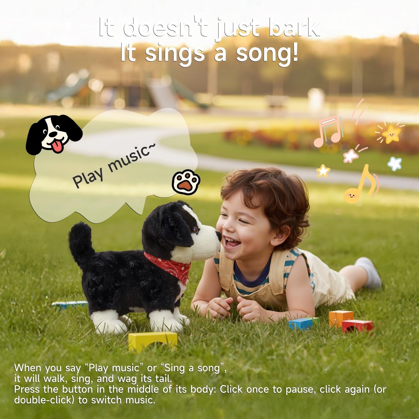 eJog Pup Electronic Interactive Plush Dog Toy, Realistic Robot Puppy Toy, Walking, Talking, Barking, Tail Wagging, Voice-Activated Control Stuffed Animal Pet Toys for Children Ages 3+