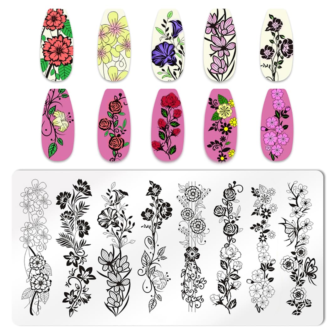 JERCLITY 6pcs Flower Leaf Nail Stamping Plate Nail Stamping Kit for Nails Flower Leaf Image Plates Nail Art Design Template Print Nail Stamper Kit for Women