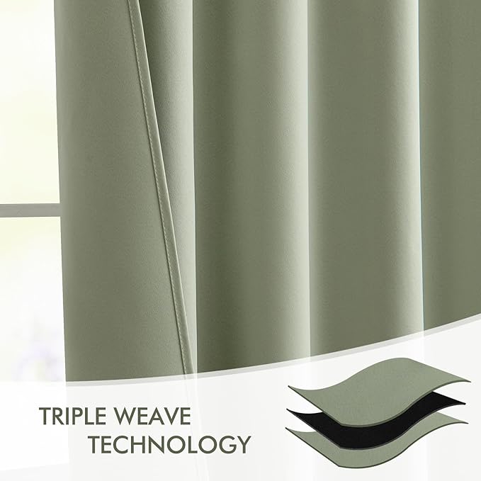 MIULEE Back Tab Sage Green Curtains 90 Inch Long 2 Panels Set for Living Room Bedroom Privacy, Rod Pocket/Pinch Pleated Light Blocking Thermal Insulated Room Darkening Blackout Curtains, 52 x 90 Inch