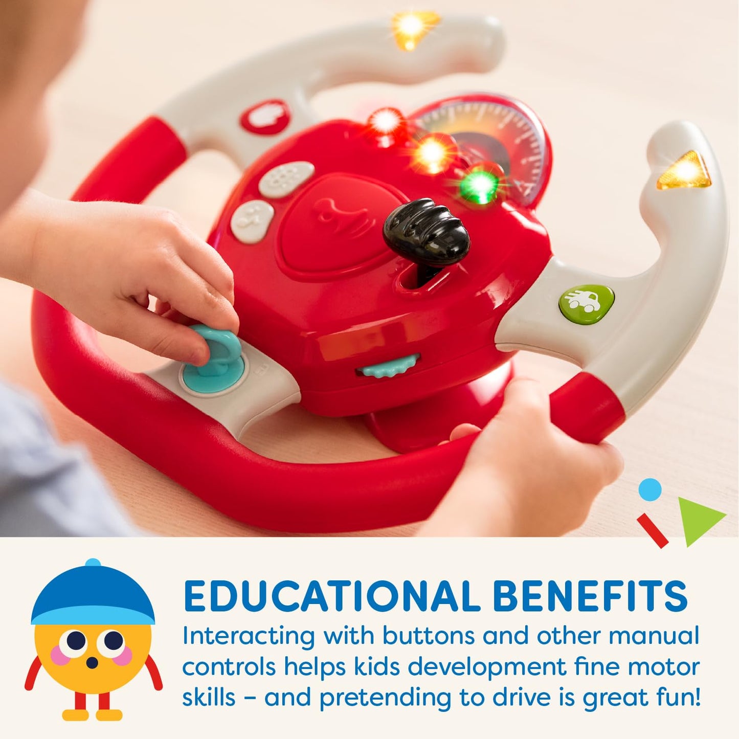 Battat – Interactive Steering Wheel – Portable Car Toy – Kids Games & Songs – Toddler Road Trip – 2+ Years – Geared to Steer