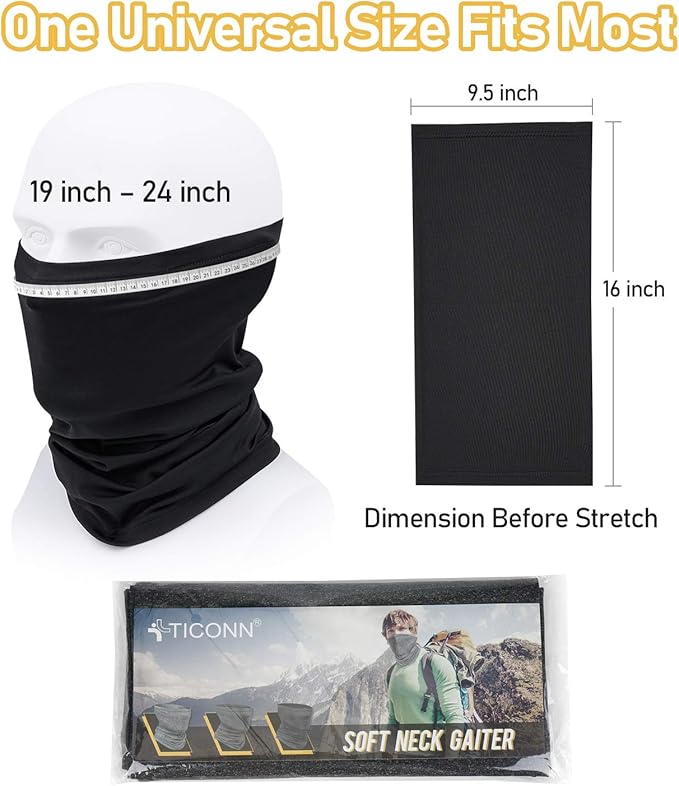TICONN Neck Gaiter Face Cover Scarf, Breathable Sun & Wind-proof for Skiing Fishing Hiking Cycling