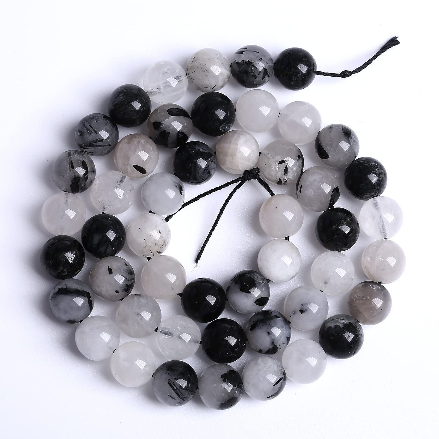 AAA Natural Black Quartz Rutilated Beads Round Loose Beads for Jewelry Making DIY Bracelet 60pcs 6mm Crystal Energy Healing Power Stone (Black Rutilated Quartz Crystal, 6mm)