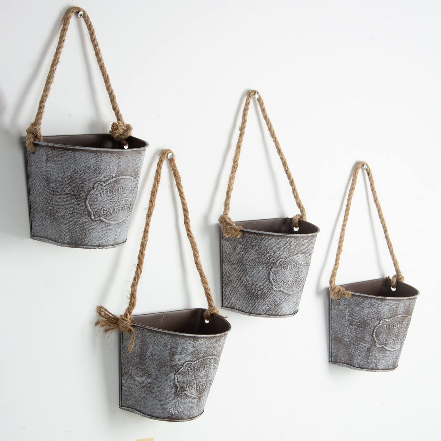 XONOR 4Pcs Galvanized Metal Hanging Wall Planter, Rustic Wall Flower Vase for Succulents Herbs Country Home Farmhouse Wall Decoration (2)