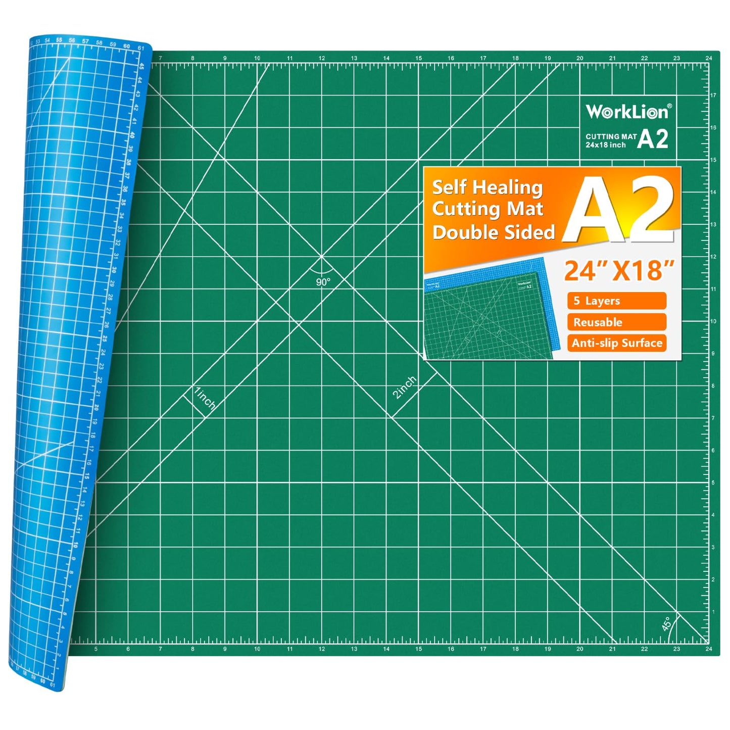 WORKLION 18'' x 24'' Large Self Healing PVC Cutting Mat, Double Sided, Gridded Rotary Cutting Board for Craft, Fabric, Quilting, Sewing, Scrapbooking - Art Project…
