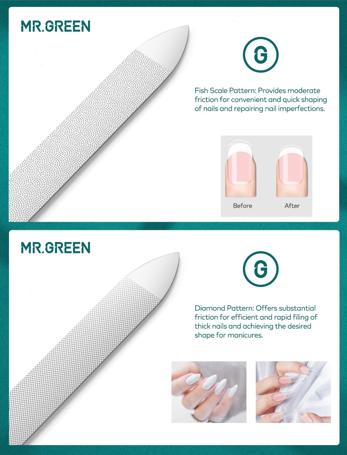 Large Stainless Steel Nail File with Medium Pointed Stainless Steel Nail File