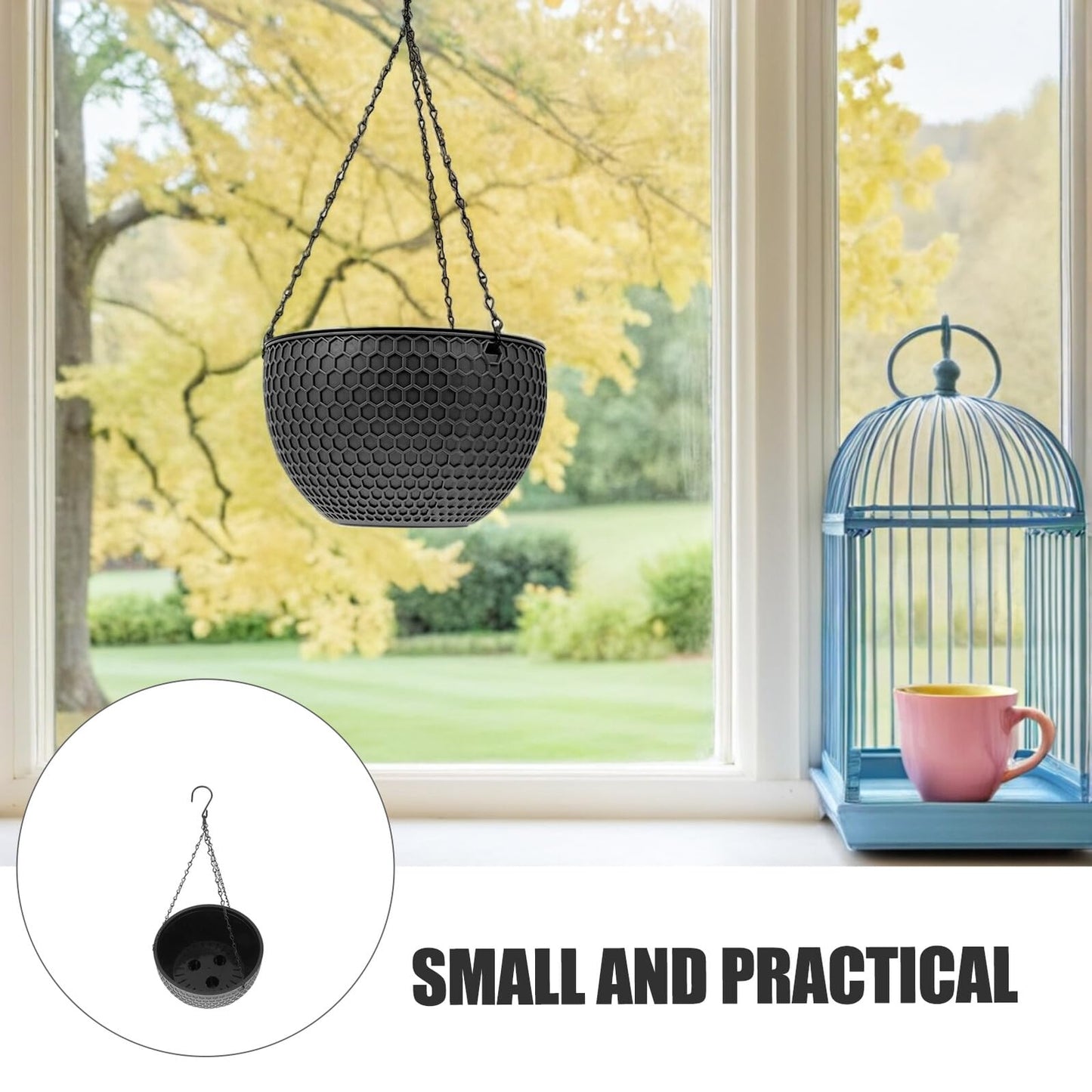 IWOWHERO 2Pcs Hanging Planter Plastic Honeycomb Rattan Weave Plant Basket for Use Deep Color