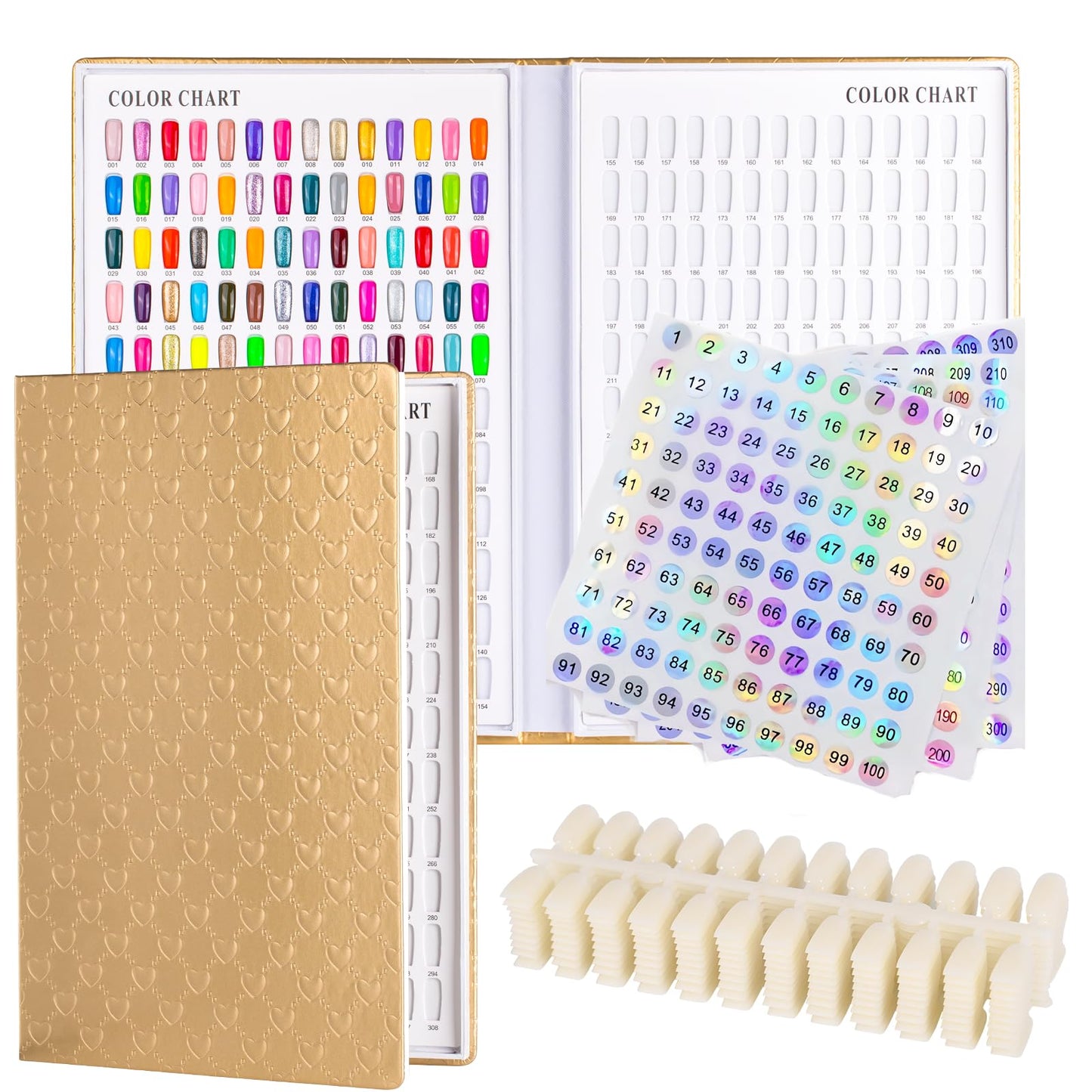 Acycion2A 308 nail display chart with 360 false nail tips (Gold)
