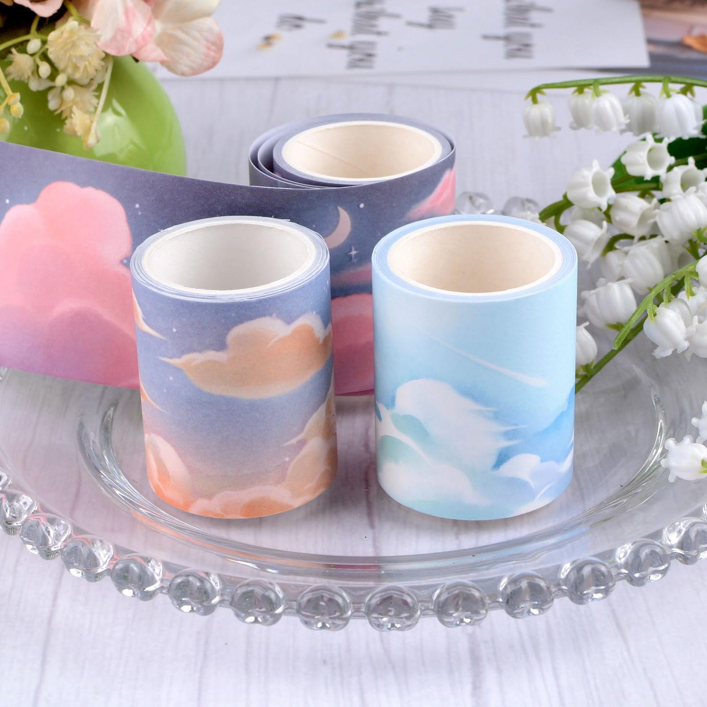 HACRAHO PET Washi Tape, 3 Rolls Wide Cloud Washi Tape Set Decorative Tape for Crafts Journaling Scrapbook Supplies