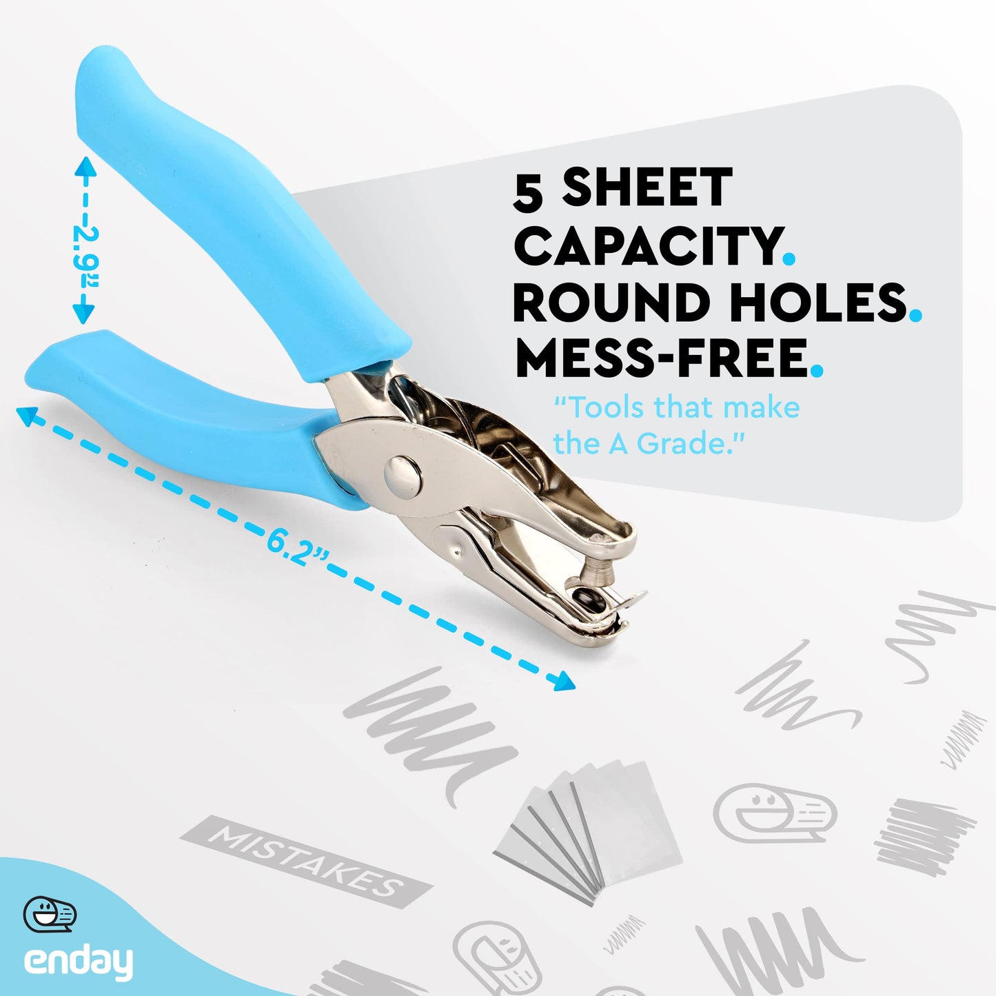 Enday Single Hole Punch – Blue 1/4" Hole Puncher Single with Soft Grid Handles, Circle Shape Paper Punch, Hole Puncher for Crafts in Home, Office, Classroom Kids and Adults