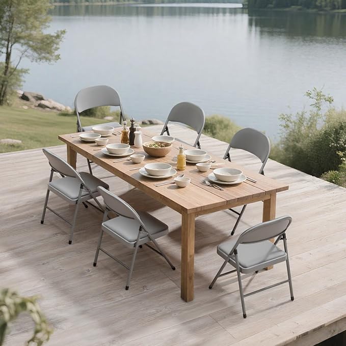 12 Pack Gray Folding Chairs with Padded Cushion for Outside, Portable Stackable Commercial Metal Foldable Chairs with Steel Frame for Home Events Office Wedding Party, 350lbs Capacity