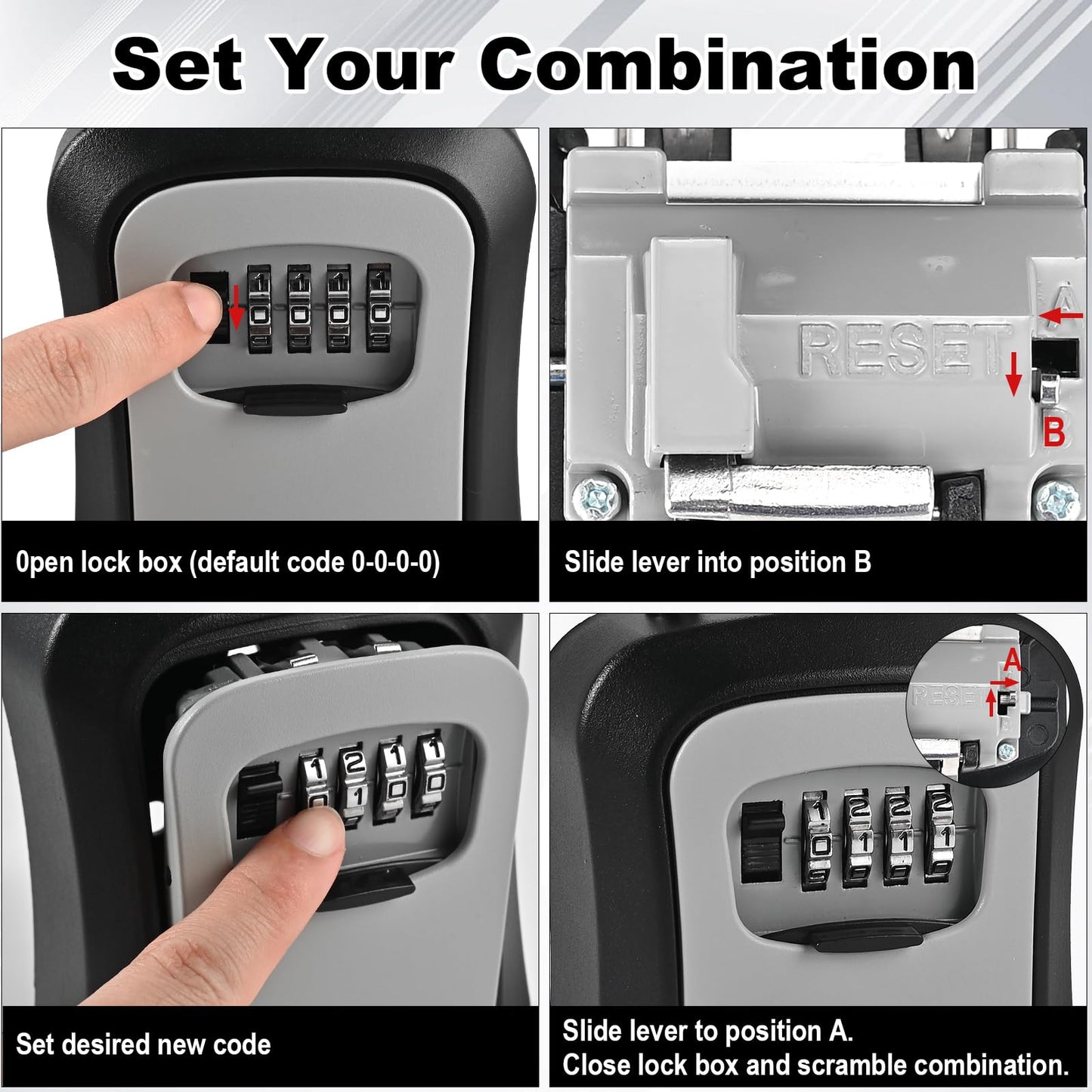 Locilot L Large Key Lock Box, 4.5”x3.7”x1.5” Waterproof Kirsite Combination Lockbox for Keys Outdoor, Portable Key Lock Box Wall Mount with Code (L Size, Gray)