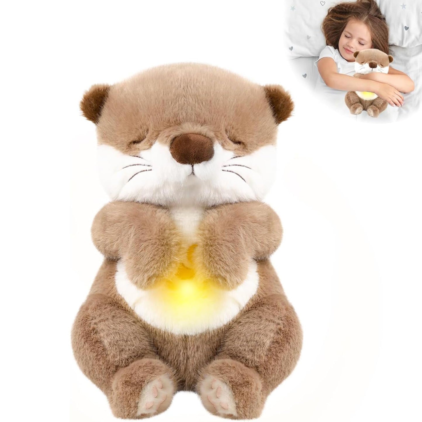 FATIRO Breathing Stuffed Animal Otter Plush, Breathing Otter Plush with Soft Light & Music, Interactive Otter Toy with Volume Control Cute Breathing Plush for Adults and Kids