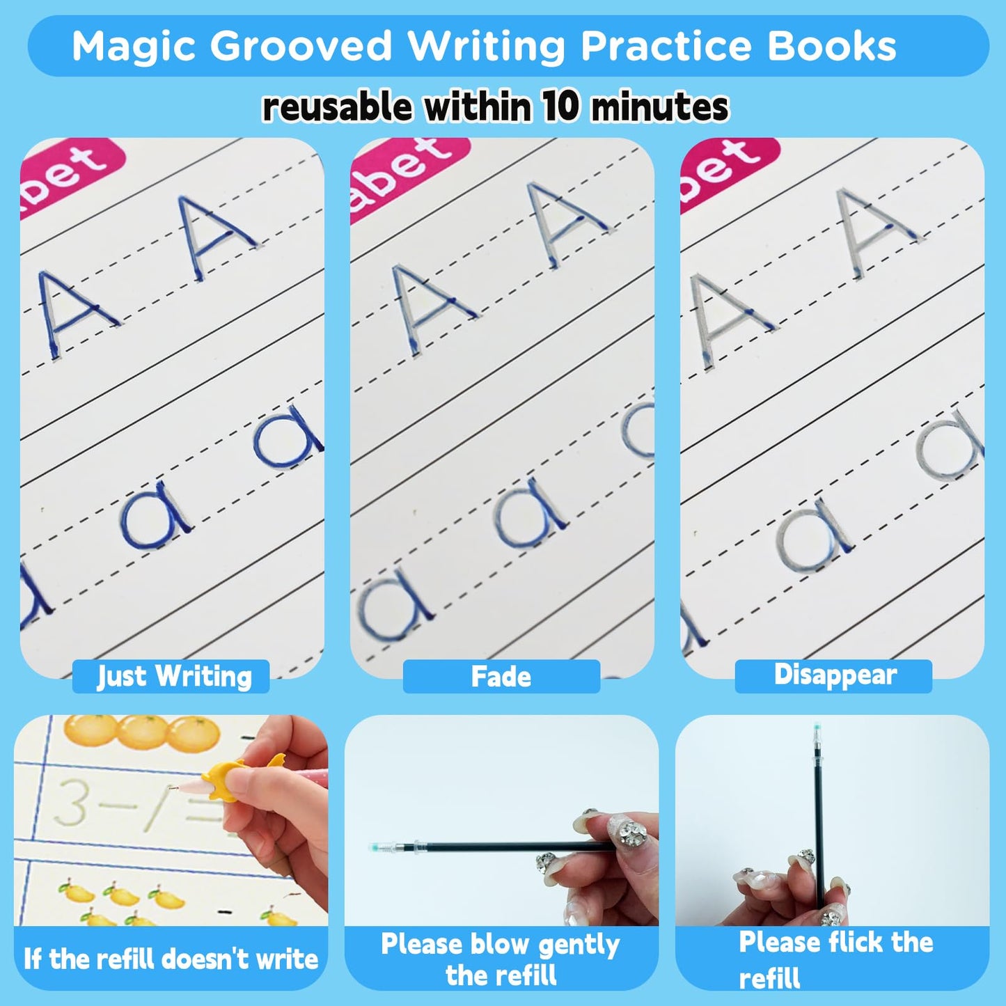 AALGO Handwriting Book Practice for Kids,Reusable Grooved Handwriting Books, Writing Practice for Kids Age 3-5