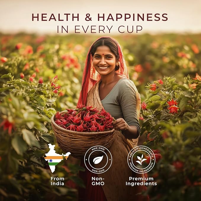 Gya Tea Co Hibiscus Herbal Tea Bags (100 Bags) - Caffeine Free with a Tangy Flavor for All Day Comfort, Calming, Relaxing & Nourishing - Fruit & Herbal Blends