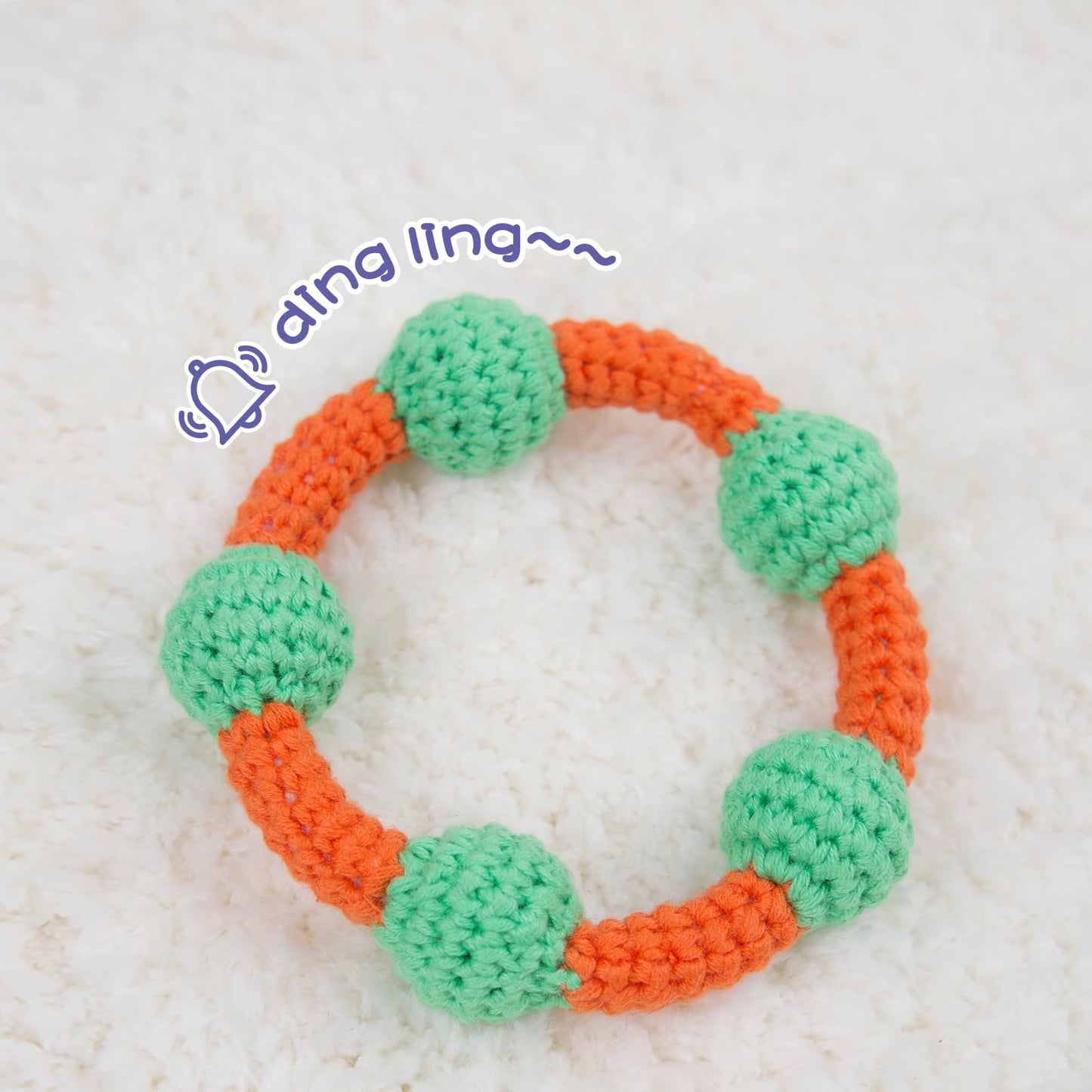 Purgano Baby Ring Rattle, Crochet Sensory Toy, Orange and Green, Baby Development Hand Grip Toy, 3-12 Months